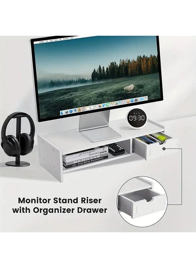 White Computer Monitor Stand Riser With Storage Shelf Style A Desktop Organizer - Image 4
